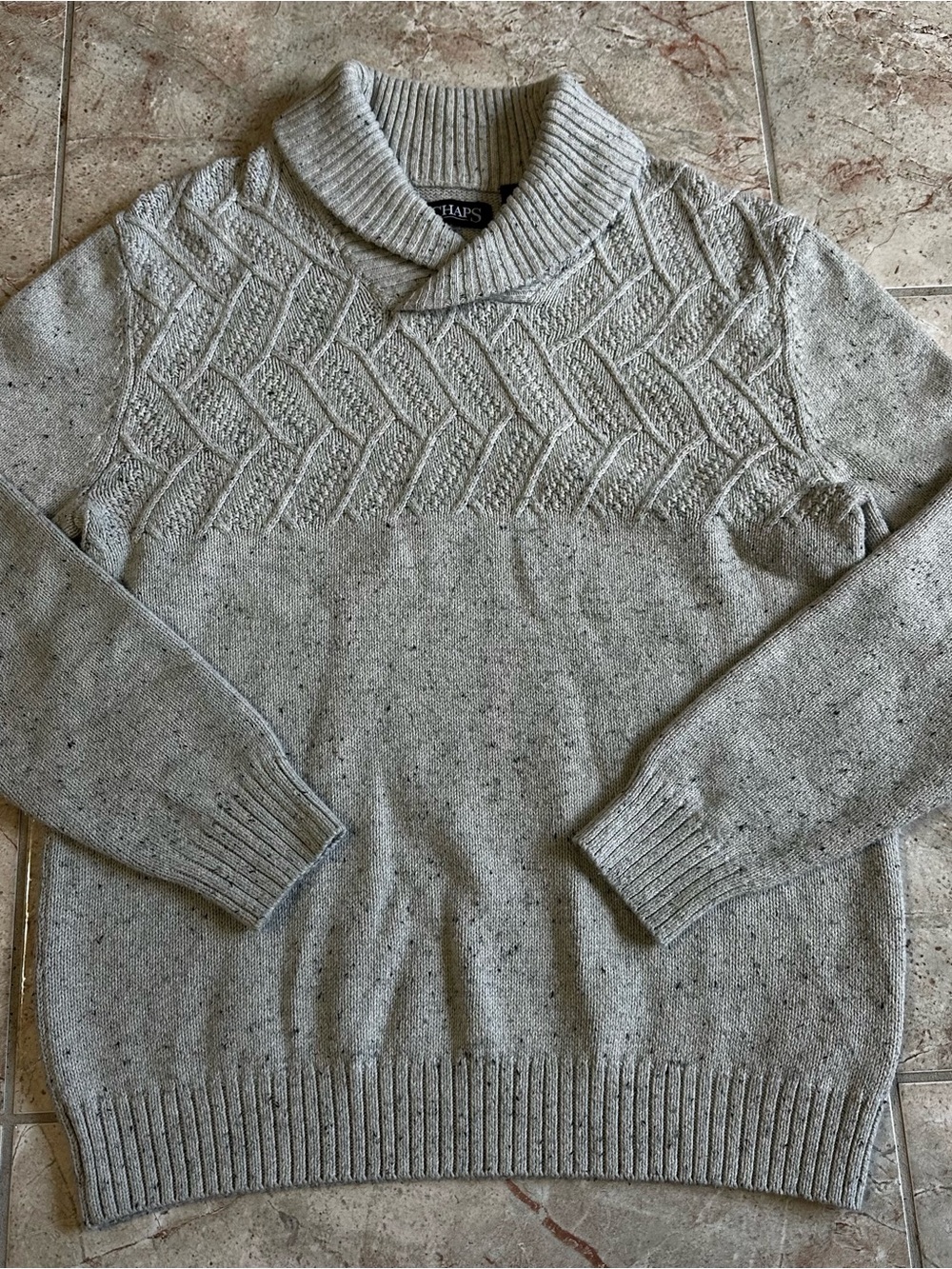 Chaps Men's Light Gray Turtleneck Cable Knit Sweater